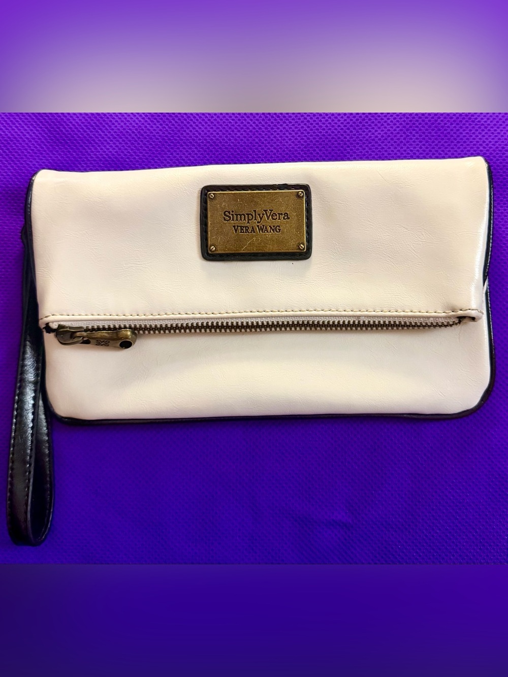 Simply Vera Vera Wang Ivory and Black Leather Wristlet Clutch